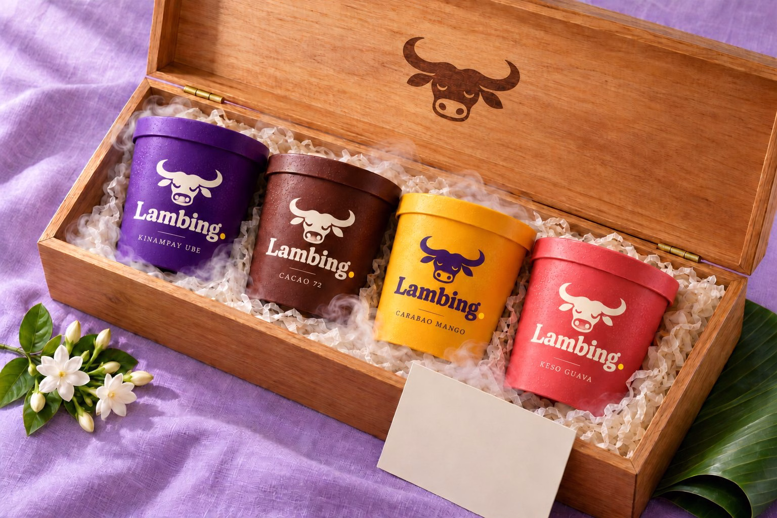 Four Lambing pints in a timber gift box