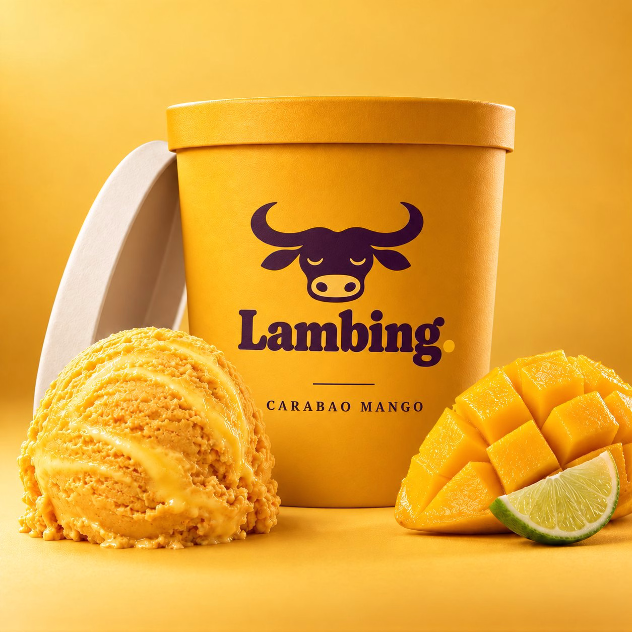 A pint of carabao mango sorbet with cut mango